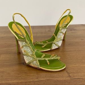 Rene Caovilla Embellished Green Vine Heels